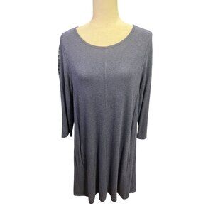 Cynthia Rowley Blue Dress Slub Knit Pockets Long Sleeve Flowy Knee Length Medium